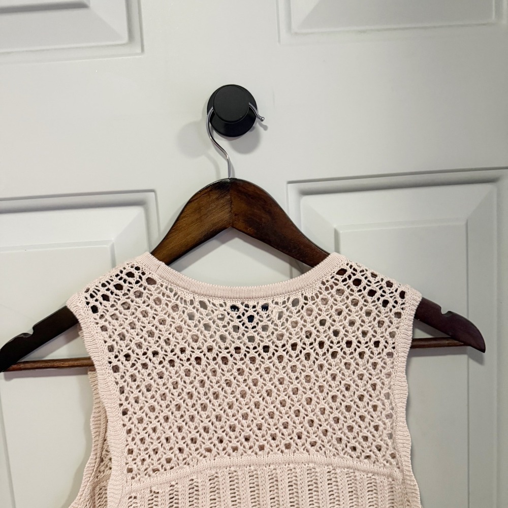 American Eagle Sweater Top Women Size S Cream Pointelle Knit Scalloped Hem Boho - Picture 7 of 7